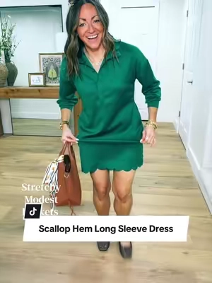The scallops!!! ♥️ Cutest fall dress!! 🍂 I’m 5’2” 130 in a Small #longsleevedress #falldress #dresswithpockets #modestfashion #churchdress @Fisoew Sports 