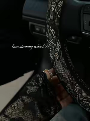 obsessed with this steering wheel cover 😩 so pretty! 🖤 #girlyfinds #caraccessories #cartok #lace 
