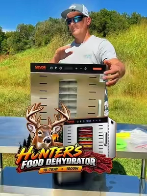 1000W 10-Tray Food Dehydrator for Deer Jerky, Wild Game, Meat, Fruit & Vegetables DESCRIPTION: Turn your whitetail deer harvest into homemade deer jerky, dried meat, and long-lasting snacks. This 1000W food dehydrator features 10 stainless steel trays for large-batch dehydrating, making it great for hunters processing venison and other wild game. Use it for beef jerky, deer jerky, wild game meat, fruit, vegetables, herbs, mushrooms, peppers, dog treats, fruit leather, garden produce, and food preservation. Great for whitetail deer hunters, hunting camps, homesteaders, gardeners, meal prep, and anyone wanting to preserve food at home. #DeerHunting #DeerJerky #FoodDehydrator #WildGame #FoodPreservation KEYWORDS: food dehydrator, deer jerky dehydrator, venison dehydrator, whitetail deer hunting, whitetail deer hunter, deer processing, deer meat, venison jerky, homemade deer jerky, wild game dehydrator, wild game processing, hunting season, deer season, hunting camp, 1000W food dehydrator, 10 tray dehydrator, stainless steel dehydrator, meat dehydrator, beef jerky maker, jerky dehydrator, fruit dehydrator, vegetable dehydrator, dried fruit, dried vegetables, herb dehydrator, mushroom dehydrator, pepper dehydrator, garden produce preservation, food preservation, preserve food, homemade dog treats, fruit leather, meal prep, homesteading, large capacity food dehydrator