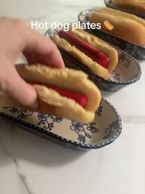 Camp dinner, but cute 🌭 Brought these hot dog plates camping and they were perfect for an easy hot dog night. Tap to shop the set. #plates #kitchenware  #hotdogplates #homefinds 
