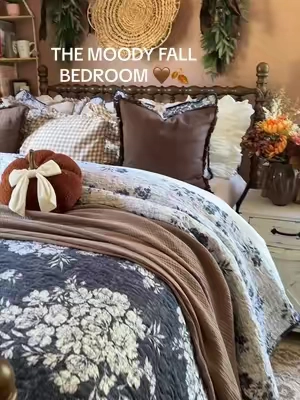 The prettiest moody floral quilt for fall 🤎🍂 I love how the Distressed Bouquet print looks layered with warm browns—and it’s reversible, so you get two looks in one! Such an easy way to give your bedroom a moody fall refresh #quilt #cozyhome #homefinds #bedding #moodybedding 