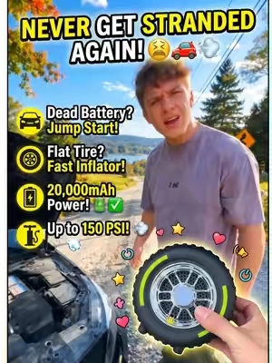 Heading out on a road trip without a portable air pump in your trunk is a rookie mistake. Adjust your PSI anytime, anywhere before hitting the highway.#campinglife #tireinflator #carjumpstarter #deadbattery #autotok 