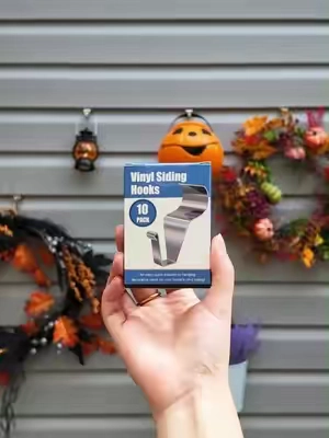 If you want Halloween porch decor WITHOUT drilling, grab these durable stainless steel hooks! No tools needed, no drilling, no damage.  #vinylsiding #tiktokshopstockup #halloweenfinds #christmasfinds #falldecoraeting 