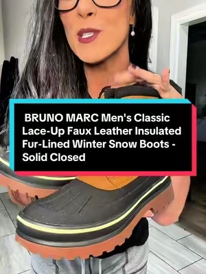 921  BRUNO MARC Men's Classic Lace-Up Faux Leather Insulated Fur-Lined Winter Snow Boots - Solid Closed Round Toe, Low Heel, Rubber Foam, Faux Fur Trim, Rubber Sole, Back to School Outdoor Cold-Weather Walking Footwear, Classic Boot, ##TiktokShopCreatorPicks##TiktokShopFallDealsForYou
