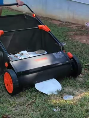Push lawn sweeper that picks up leaves, grass clippings, and pine needles 🍂 Easy yard cleanup with no raking. #lawnsweeper #lawnsoftiktok #fallcleanup #yardwork #tiktokshopfinds 
