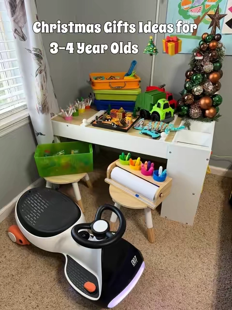 If you’re shopping for a 3–4 year old this Christmas, save these ideas 🎄✨ #giftsforkids #toddlerchristmas #christmasgifts 