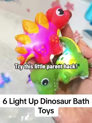 When bath time becomes dinosaur bath time, getting them in the tub gets a whole lot easier. 🦖🛁✨ They light up in the water AND have no holes for water to get trapped inside. Grab a set for your little dinosaur lover! #BathToys #ToddlerBathTime #ToddlerMom #DinosaurToys #MomFinds
