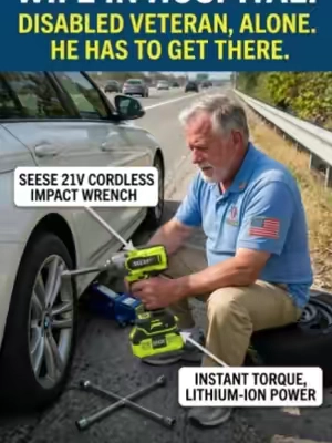 His wife was in the hospital.then a flat tire left this veteran stranded…so I stopped to help.#toolupgrade #tiktokshop #impactwrench #helpinghand #powertools 