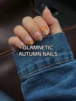Love my little pumpkin press ons 🤭🎃✨ #glamnetic #pressonnails #autumnaesthetic #fallnails #nailsathome 