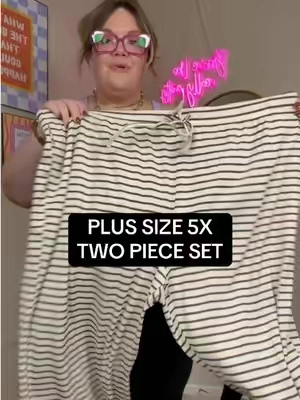 This two piece that comes up to size 5X and is a soft waffle Knight material! If you're looking for a stretchy two piece set that comes in plus size that has both long sleeves and long pants. This is the set for you! #plussize #TiktokShopFallDealsForYou #plussizeclothing #twopieceset 