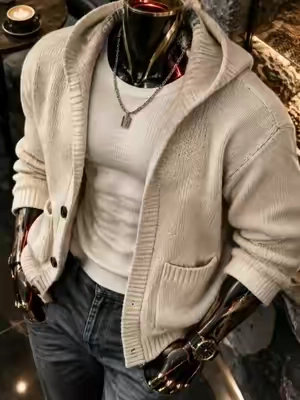 Men's Plain Minimalist Solid Heavyweight Long-Sleeve Buttoned Hood Snap Sweatshirt - Casual Polyester Pullover, Personalized Soft Skin-Friendly Menswear, Fitted Retro Tops for Street Wear, Everyday Use (Polyester Keeps It Soft)#DealsforYouDays #mensfashion #fashion #TikTokShopBlackFriday #sohochic 
