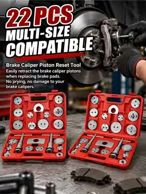 This full set at an insanely low price with free shipping?! Don't miss out!  Twist and compress at the exact same time with zero effort! The ultimate tool for effortlessly rotating rear caliper pistons back in! Perfect dual-pin alignment for stubborn wind-back calipers! Stopped torturing yourself during brake jobs with this game-changer! The absolute cheat code for pushing back caliper pistons effortlessly! Upgraded heavy-duty strength and free shipping—you need this set! 22pc Brake Caliper Compression Tool Set, Heavy Duty Brake Piston Compressor Tool and Wind Back Tool Kit for Brake Pad Replacement, Universal Disc Brake Caliper Tool Set with Red Case #tooltok  #mechaniclife  #GarageGoals  #CarDIY  #BrakeReplacement 