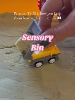 Christmas gift idea for kids who love to dig, build, and play! 🚧🎄 This construction sensory bin has sand, construction trucks, building pieces, and glow-in-the-dark stones for hands-on sensory play. Such a fun screen-free activity for toddlers and preschoolers! 🎁✨ #ChristmasGiftIdeas #GiftsForKids #SensoryBin #SensoryPlay #ToddlerActivities   