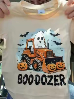 it’s a BOO dozer 👻🎃 but is it ? 😅 #boymom #halloweentshirt 