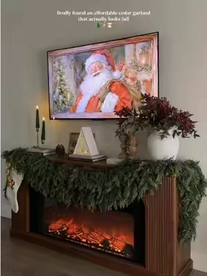 i found two 9-foot cedar garlands for such an affordable price! 🌲🤎 they’re so full and make the space feel extra cozy for christmas. #cedargarland #garland #christmasgarland #christmasdecor #homefinds 