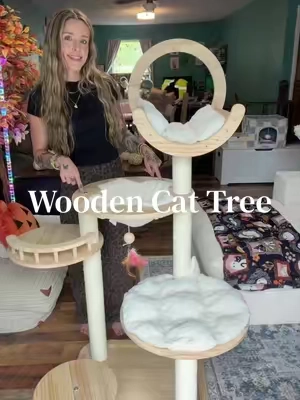 The prettiest wooden cat tree from @HappyandPolly US #cattree #woodencattree #tiktokshopcreatorpicks 