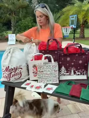 Skip the wrapping paper this year 🎁🎄 These reusable Christmas gift bags make wrapping SO much easier #reusablegiftbags #giftbags #wrappinggifts  #creatorsearchinsights #shoppingforchristmas 