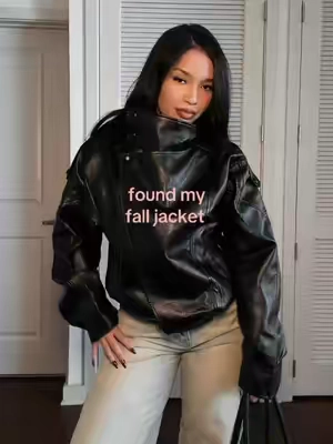 wearing a small! #fauxleatherjacket 
