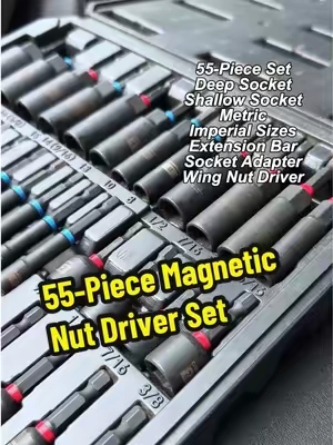 Stop chasing dropped nuts and fumbling with loose bits. 🔥🔧 This 55-piece magnetic nut driver set grabs, holds, and gets the job done fast. Deep, shallow, metric, SAE, adapters, extensions—it’s the toolbox upgrade your drill has been waiting for. 💥 #MagneticNutDriver #NutDriverSet #ImpactDriverBits #MechanicTools #PowerToolAccessories  