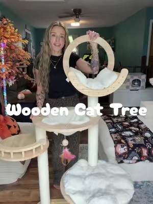 The prettiest wooden cat tree from @HappyandPolly US #cattree #woodencattree #tiktokshopcreatorpicks 