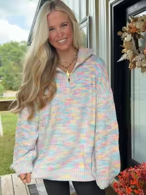 Y’all are going to have to pry this off of me ;-) This cutie rainbow striped sweater is perfect for fall! So comfy and cozy! #tiktokshopcreatorpicks #tiktokshopfalldealsforyou #rainbowsweater #fallsweater #falloutfitinspo 